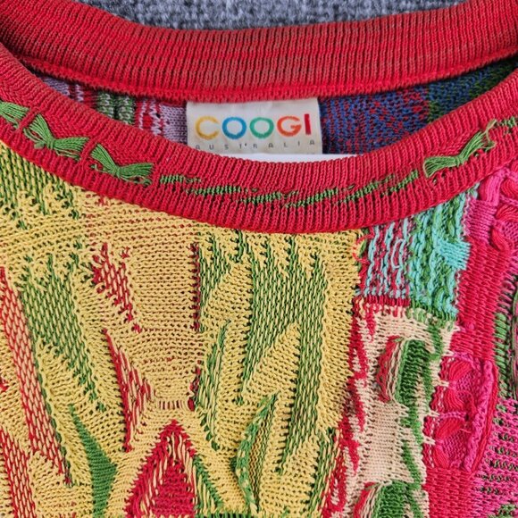 COOGI Australia Short Sleeve Sweater Knit Intricate Colorful Large Patchwork Art - Picture 6 of 16